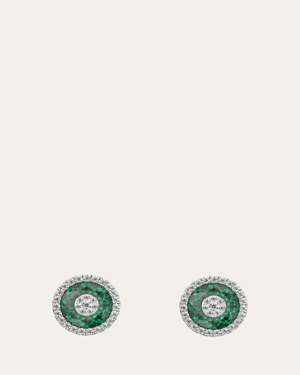 18K White Gold 7mm Halo Fusion Stud Earrings with Diamonds